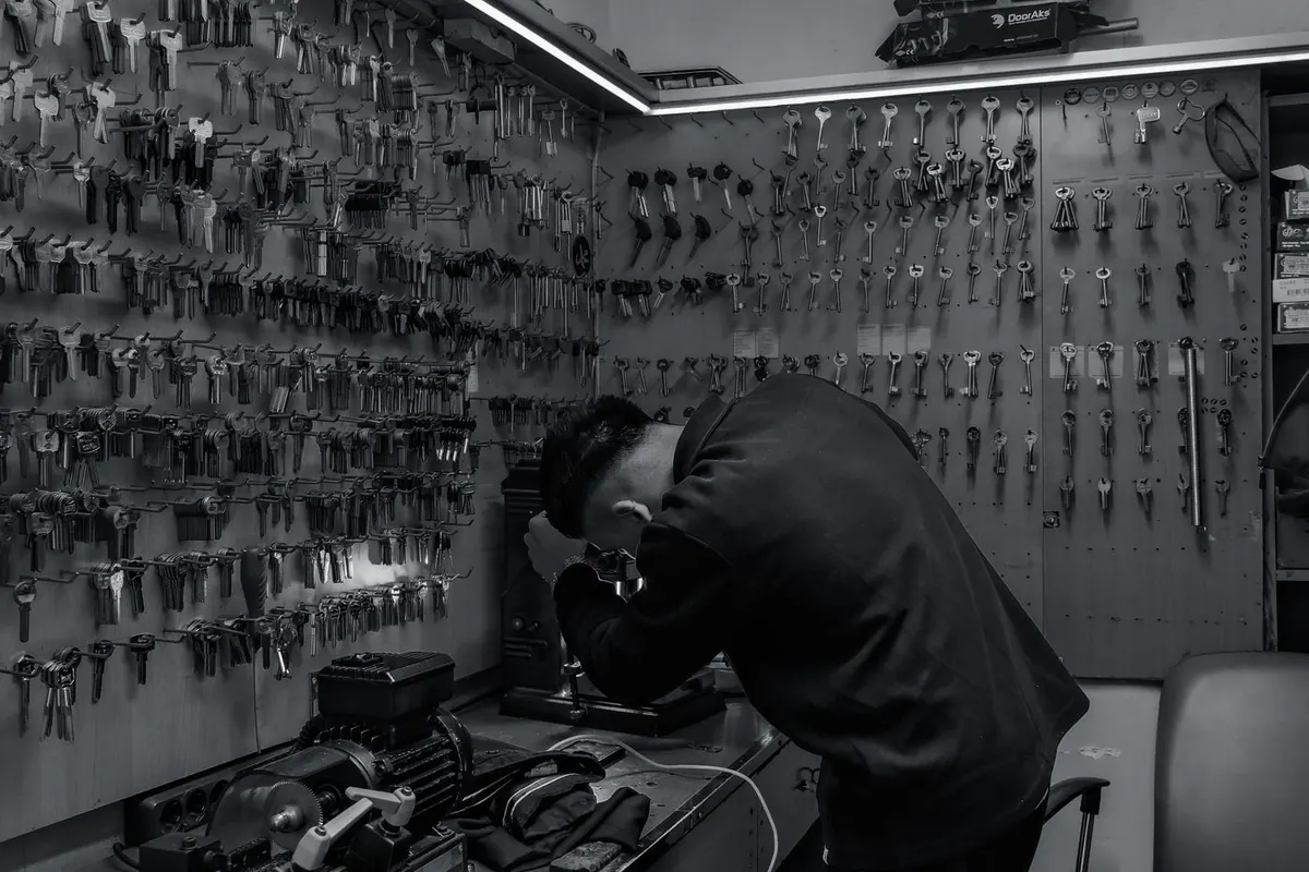 Serrurier dans son atelier